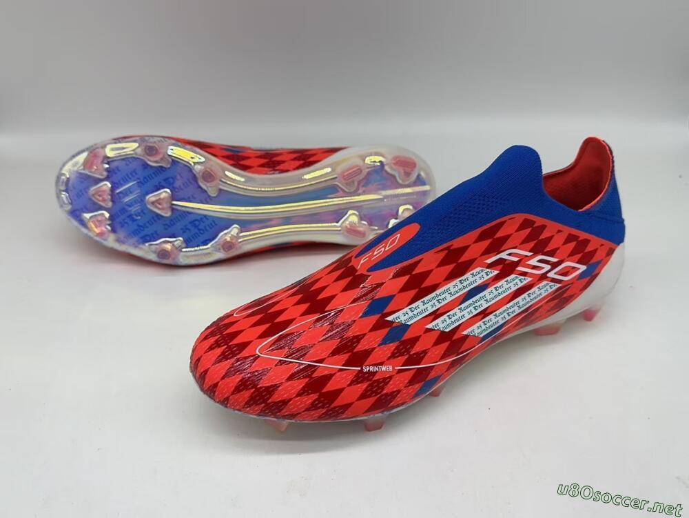 Men's Adidas F50+ Lightstrike Elite Laceless FG Football Boots - Red/Blue/White
