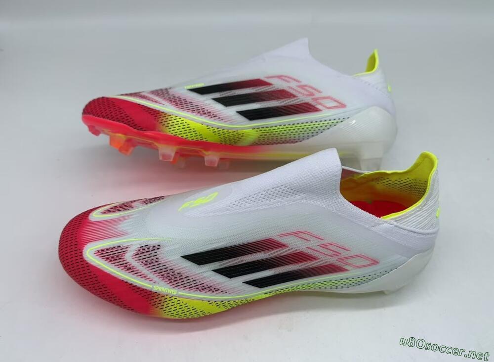 Men's Adidas F50 Elite Laceless FG Football Boots - White/Red/Black