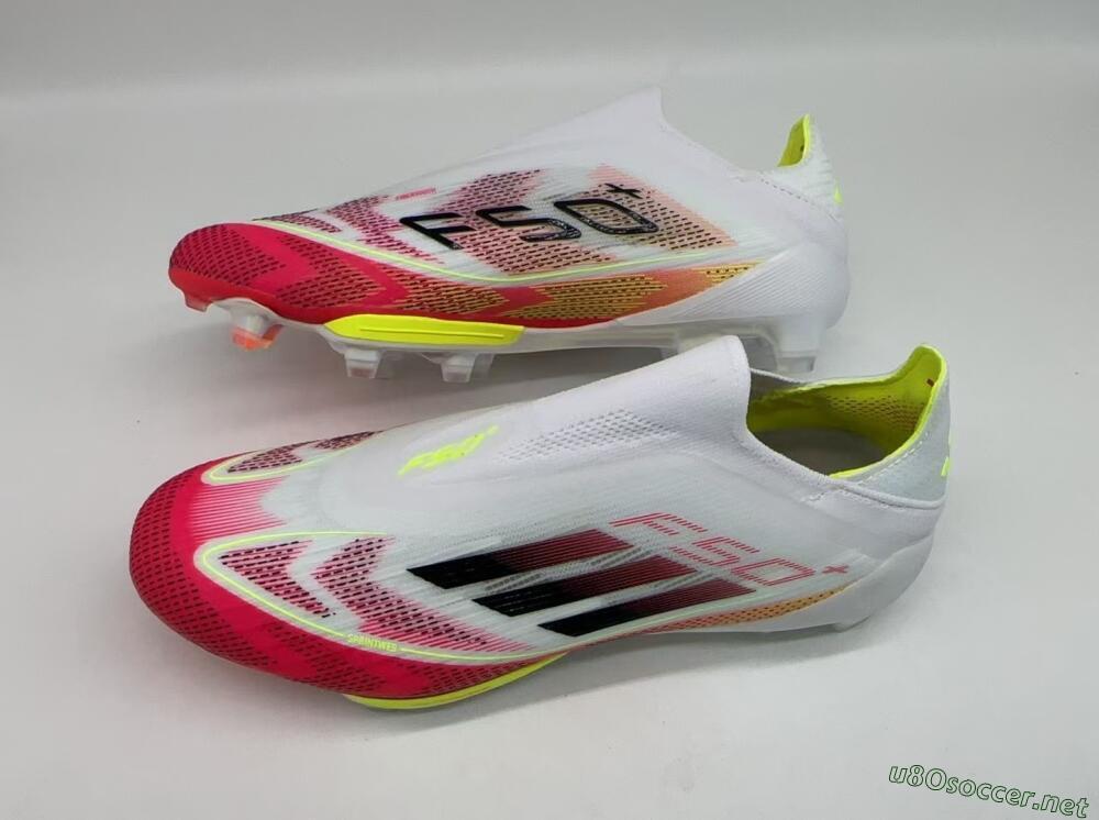 Men's Adidas F50+ Lightstrike Pro Laceless FG Football Boots - White/Red/Yellow/Black