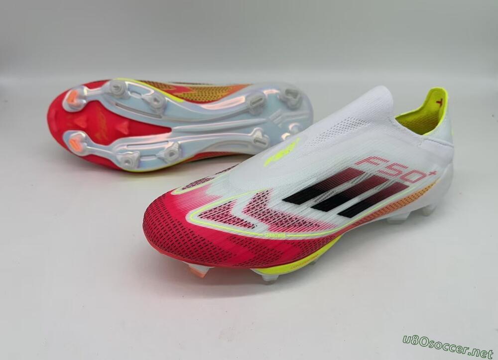 Men's Adidas F50+ Lightstrike Pro Laceless FG Football Boots - White/Red/Yellow/Black