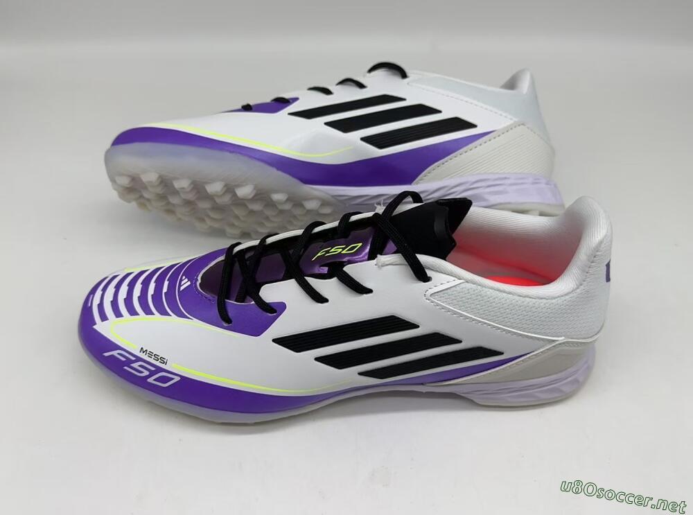 Men's Adidas x Messi F50 Pro TF Football Shoes - White/Purple/Black