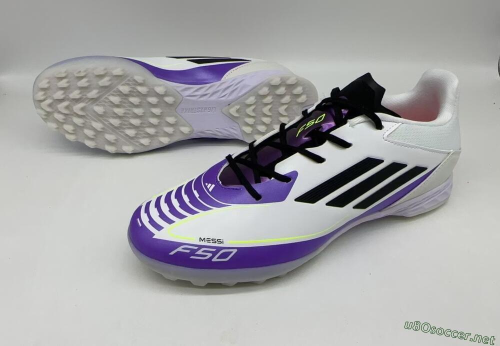 Men's Adidas x Messi F50 Pro TF Football Shoes - White/Purple/Black