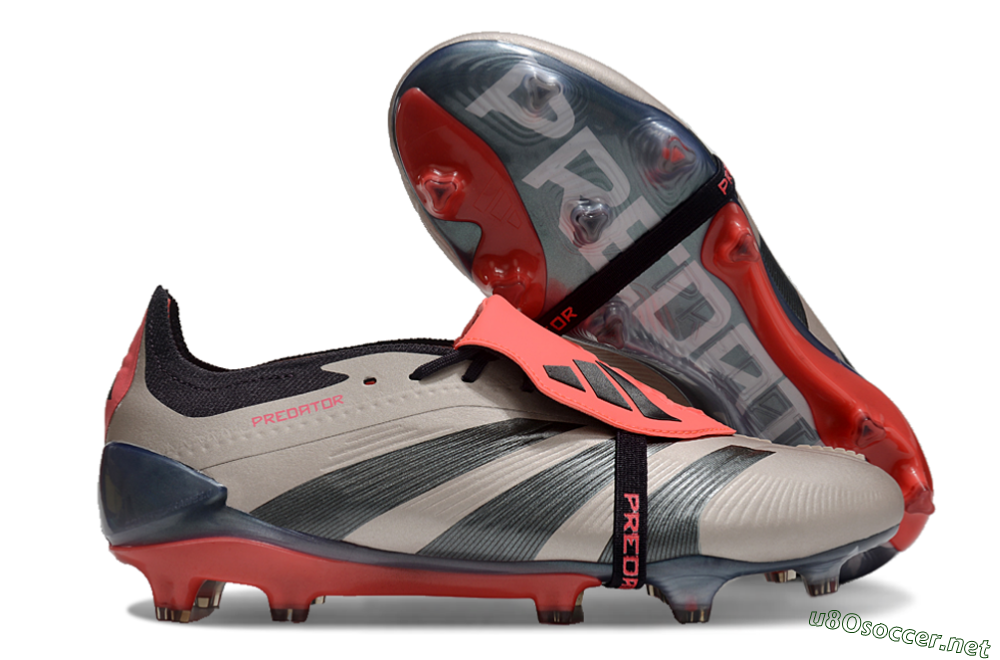Men's Adidas Predator Elite Foldover Tongue FG Football Boots - Platinum Metallic/Aurora Black/Carbon 2