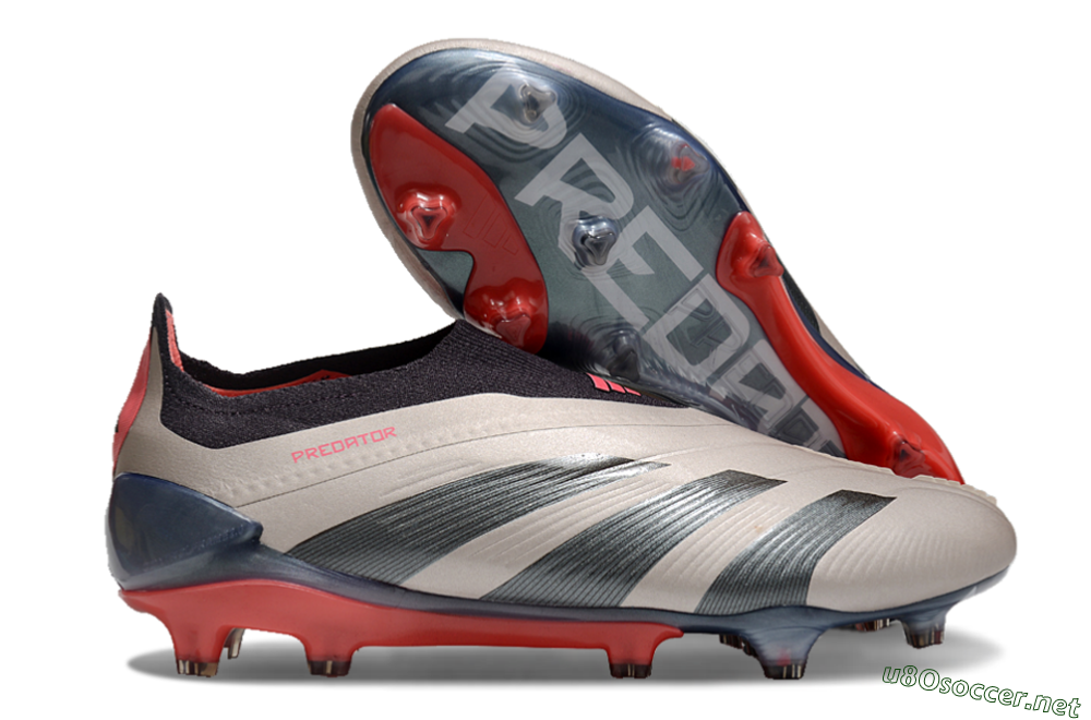 Men's Adidas Predator Elite Laceless FG Football Boots - Platinum Metallic/Aurora Black/Carbon 2
