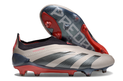 Men's Adidas Predator Elite Laceless FG Football Boots - Platinum Metallic/Aurora Black/Carbon