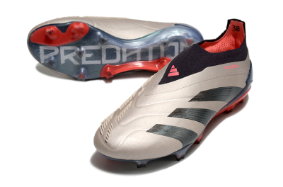Men's Adidas Predator Elite Laceless FG Football Boots - Platinum Metallic/Aurora Black/Carbon