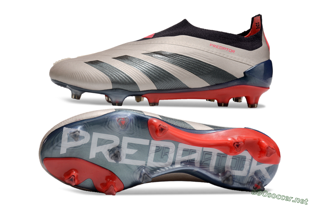 Men's Adidas Predator Elite Laceless FG Football Boots - Platinum Metallic/Aurora Black/Carbon 1