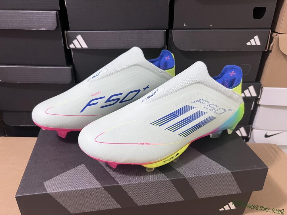 Unisex Adidas F50+ Lightstrike Pro Laceless FG Football Boots - Jade/Rainbow