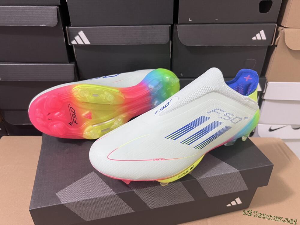Unisex Adidas F50+ Lightstrike Pro Laceless FG Football Boots - Jade/Rainbow