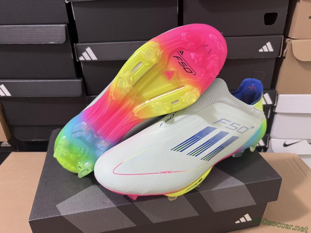 Unisex Adidas F50+ Lightstrike Pro Laceless FG Football Boots - Jade/Rainbow