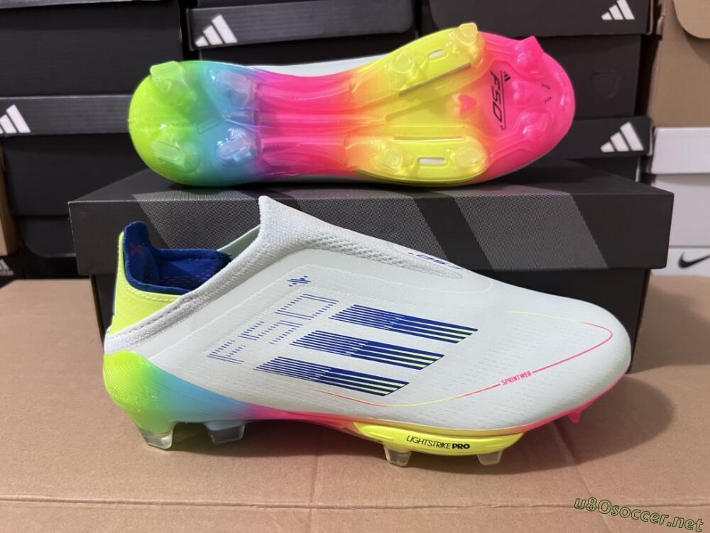Unisex Adidas F50+ Lightstrike Pro Laceless FG Football Boots - Jade/Rainbow