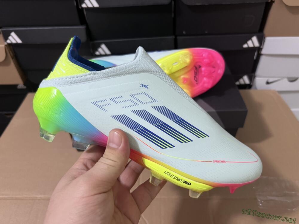 Unisex Adidas F50+ Lightstrike Pro Laceless FG Football Boots - Jade/Rainbow