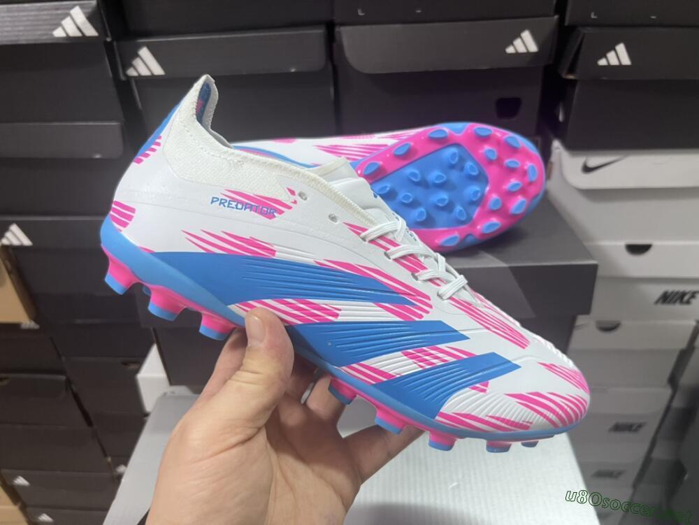Unisex Adidas Predator Elite 24 MG Football Boots - White/Blue/Pink