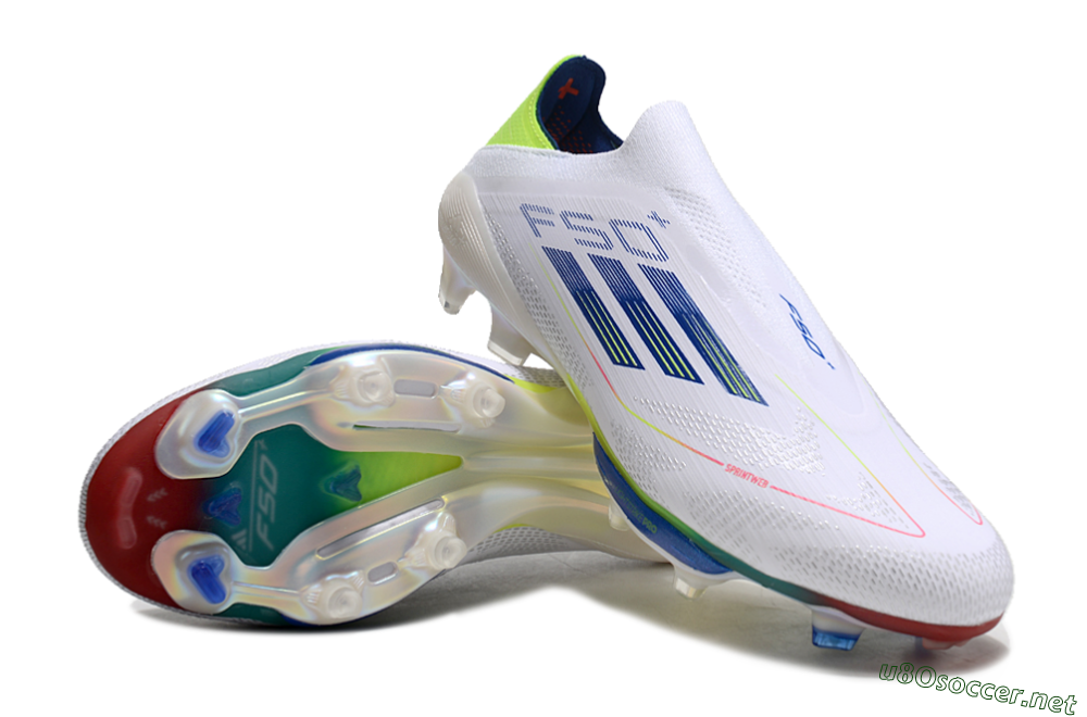 Unisex Adidas F50+ Lightstrike Elite FG Football Boots - White/Blue/Yellow 4