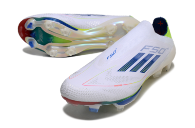 Unisex Adidas F50+ Lightstrike Elite FG Football Boots - White/Blue/Yellow