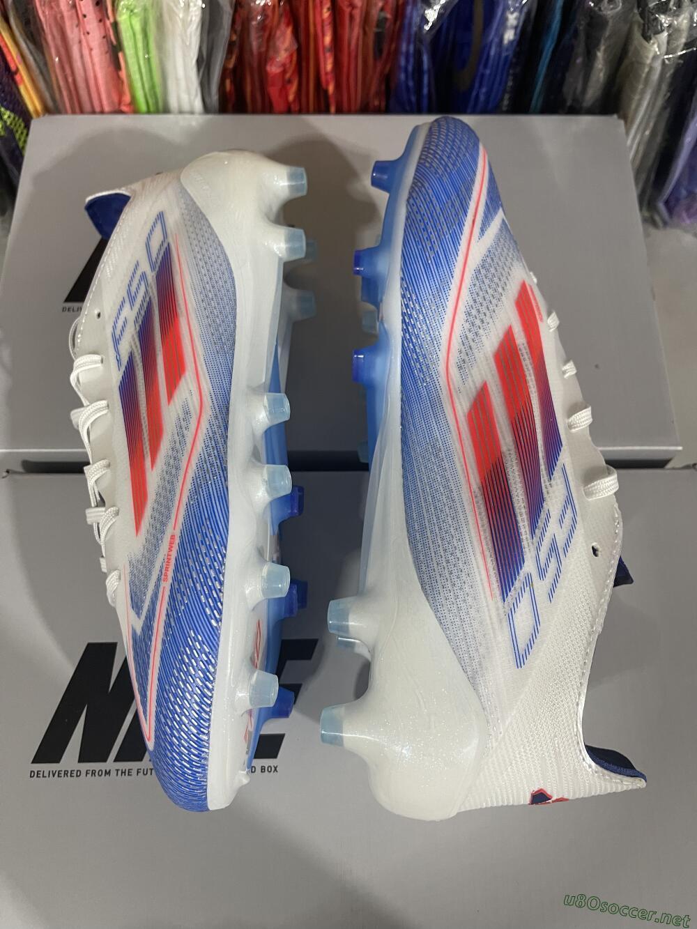 Men's Adidas F50 Elite AG Football Boots - White/Blue/Red