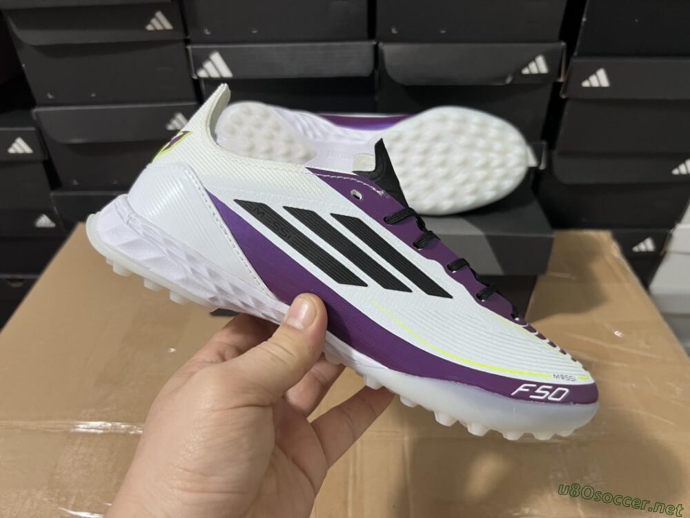 Unisex Adidas F50 Elite TF Football Shoes - White/Black/Purple