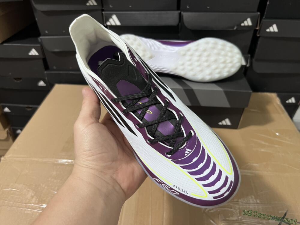 Unisex Adidas F50 Elite TF Football Shoes - White/Black/Purple