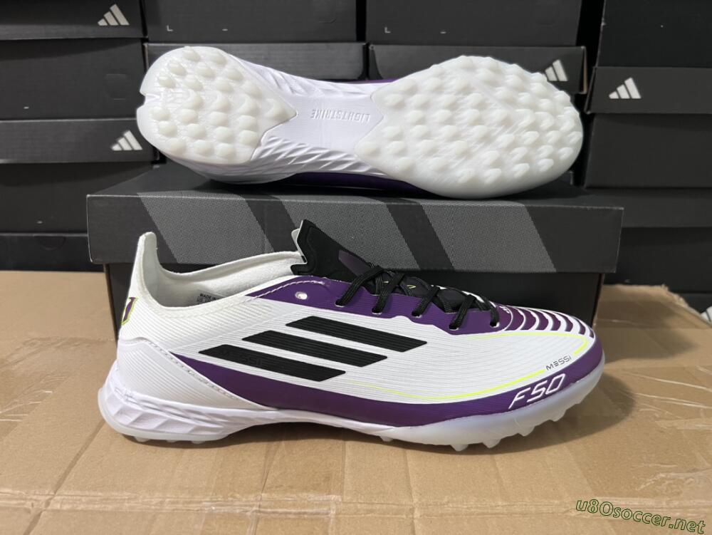 Unisex Adidas F50 Elite TF Football Shoes - White/Black/Purple