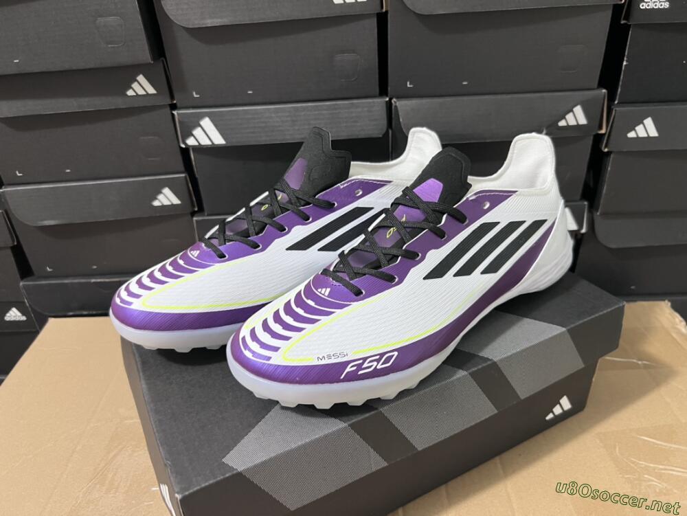 Unisex Adidas F50 Elite TF Football Shoes - White/Black/Purple