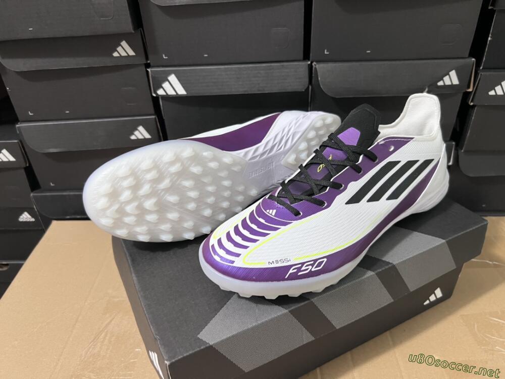 Unisex Adidas F50 Elite TF Football Shoes - White/Black/Purple