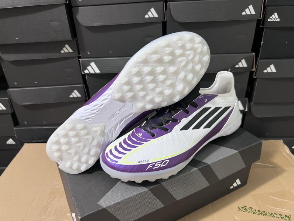 Unisex Adidas F50 Elite TF Football Shoes - White/Black/Purple