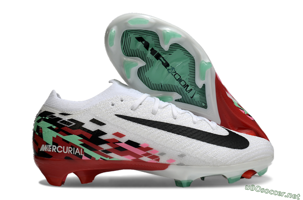 Unisex Nike Air Zoom Mercurial Vapor 16 Elite FG Football Boots - White/Black/Pink/Green 2