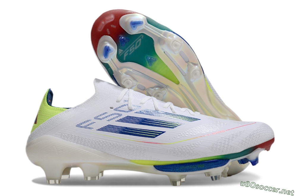 Men's Adidas F50+ Lightstrike Pro FG Football Boots - White/Blue/Yellow 2
