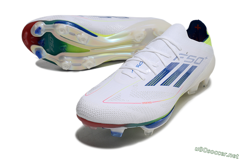 Men's Adidas F50+ Lightstrike Pro FG Football Boots - White/Blue/Yellow 3
