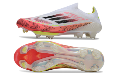 Men's Adidas F50+ Lightstrike Pro Laceless FG Football Boots - White/Red/Yellow/Black