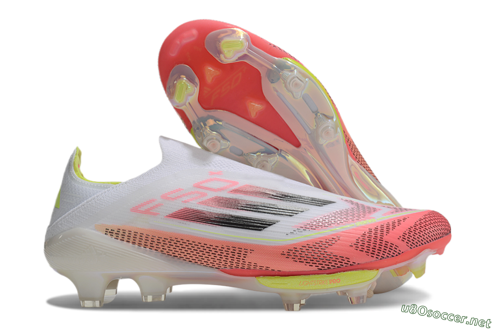 Men's Adidas F50+ Lightstrike Pro Laceless FG Football Boots - White/Red/Yellow/Black 2