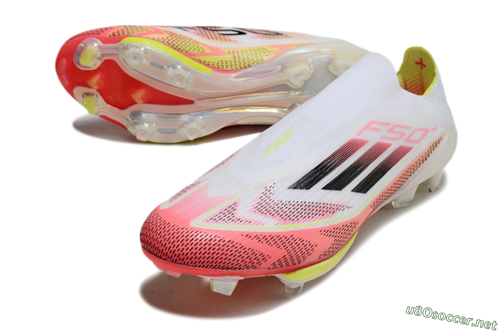 Men's Adidas F50+ Lightstrike Pro Laceless FG Football Boots - White/Red/Yellow/Black 3