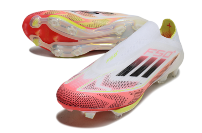 Men's Adidas F50+ Lightstrike Pro Laceless FG Football Boots - White/Red/Yellow/Black