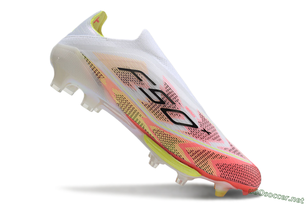 Men's Adidas F50+ Lightstrike Pro Laceless FG Football Boots - White/Red/Yellow/Black 5
