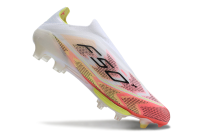Men's Adidas F50+ Lightstrike Pro Laceless FG Football Boots - White/Red/Yellow/Black