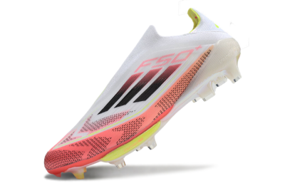 Men's Adidas F50+ Lightstrike Pro Laceless FG Football Boots - White/Red/Yellow/Black