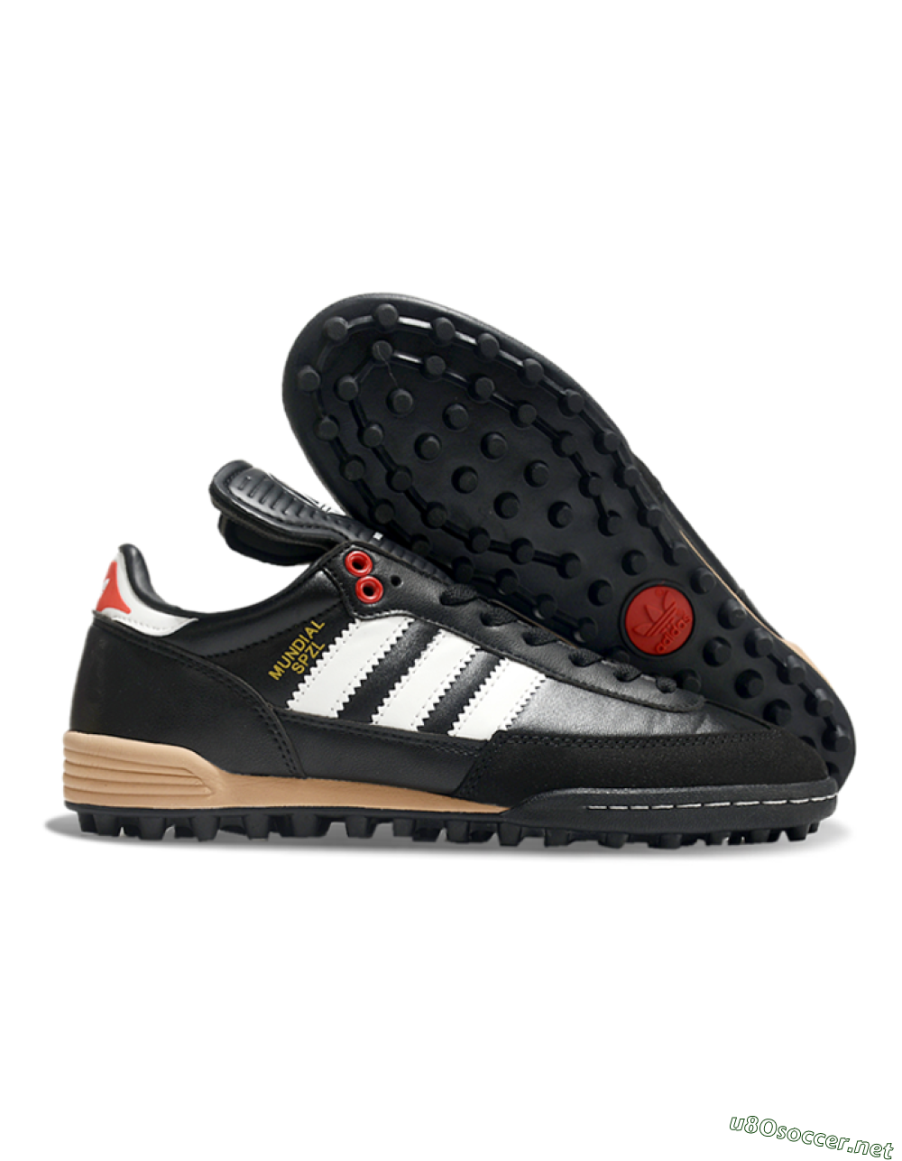 Men's Adidas Mundial Team Astro TF Football Shoes - Black/White/Red 2