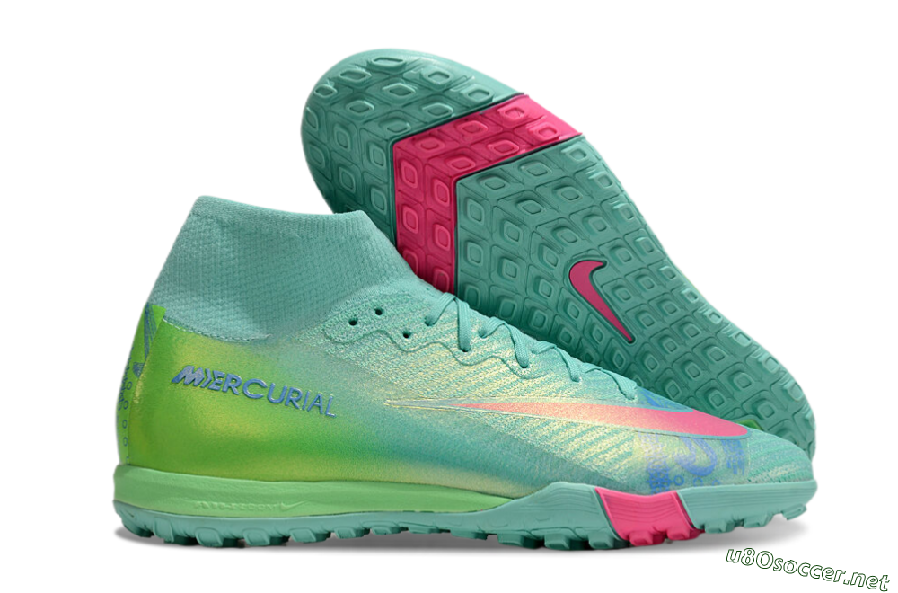 Unisex Nike Air Zoom Mercurial Superfly 10 Elite TF Football Shoes - Jade/Pink/Blue 2