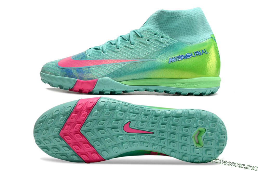 Unisex Nike Air Zoom Mercurial Superfly 10 Elite TF Football Shoes - Jade/Pink/Blue 1