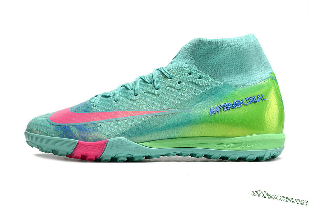 Unisex Nike Air Zoom Mercurial Superfly 10 Elite TF Football Shoes - Jade/Pink/Blue 0