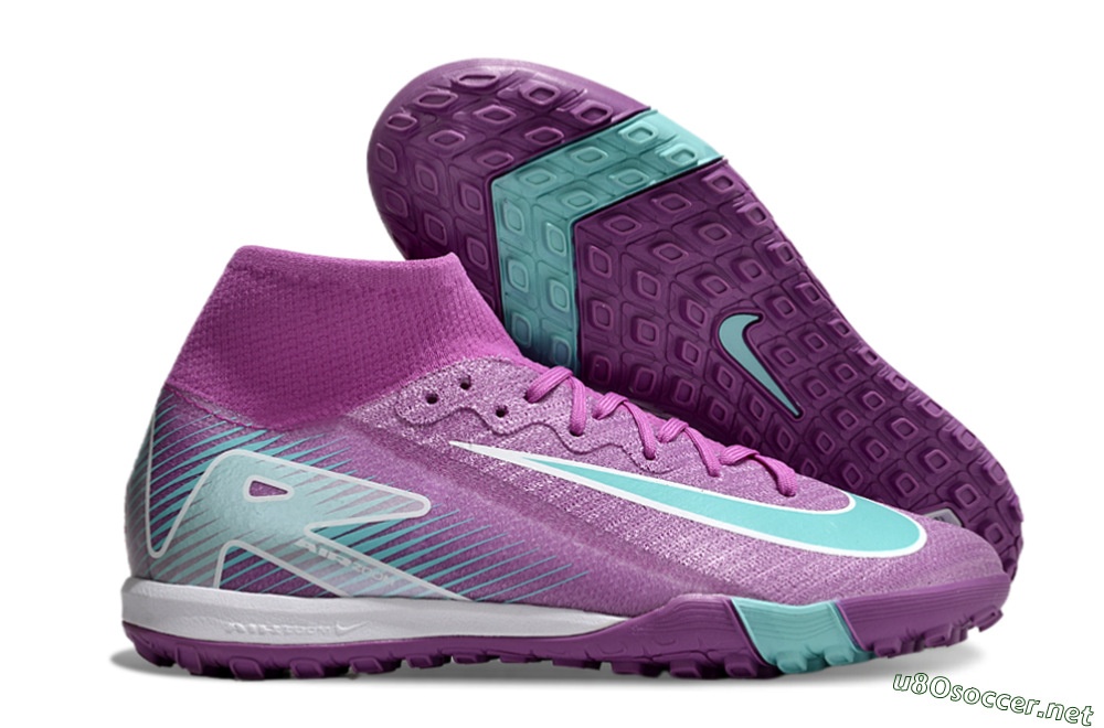 Unisex Nike Air Zoom Mercurial Superfly 10 Elite TF Football Shoes - Purple/Jade/White 2
