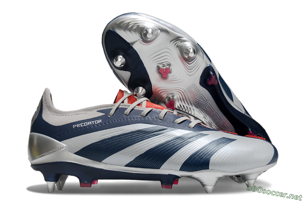 Men's Adidas Predator 24 Elite SG Football Boots - Silver/Blue/Red 2