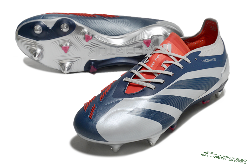 Men's Adidas Predator 24 Elite SG Football Boots - Silver/Blue/Red 3
