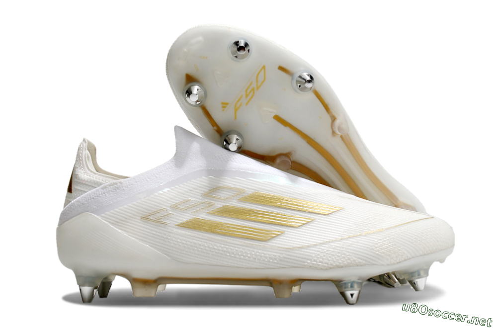 Men's Adidas F50 Elite Laceless SG Football Boots - White/Gold 2