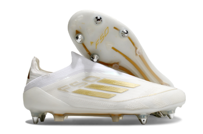Men's Adidas F50 Elite Laceless SG Football Boots - White/Gold