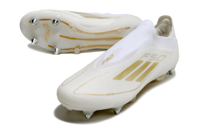 Men's Adidas F50 Elite Laceless SG Football Boots - White/Gold