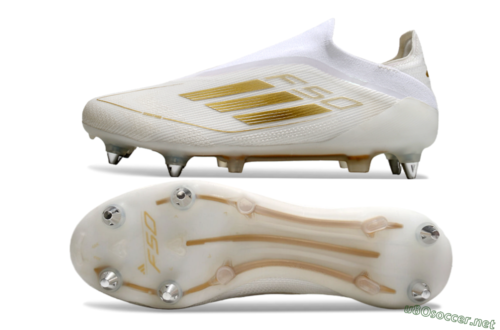 Men's Adidas F50 Elite Laceless SG Football Boots - White/Gold 1