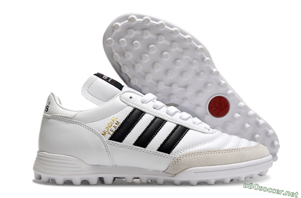 Unisex Adidas Mundial Team Astro TF Football Shoes - White/Black/Gold 2