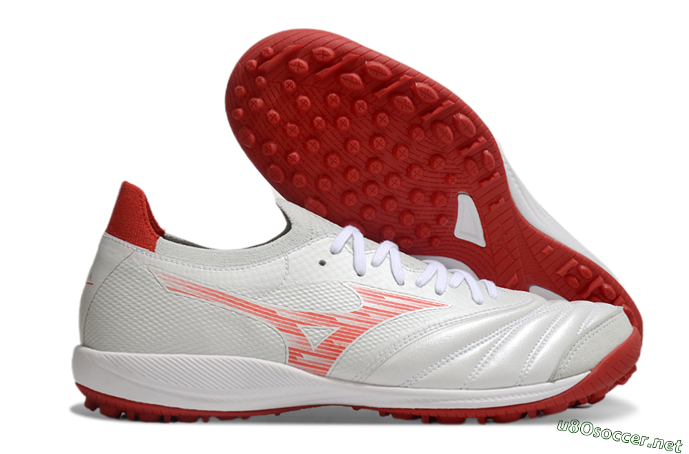 Men's Mizuno Morelia Neo Sala M8 TF Football Shoes - Beige/Red/White 2