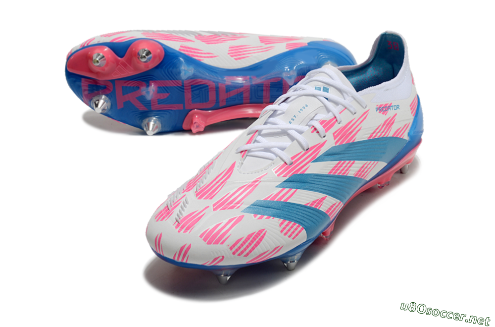 Men's Adidas Predator 24 Elite SG Football Boots - White/Pink/Blue 0